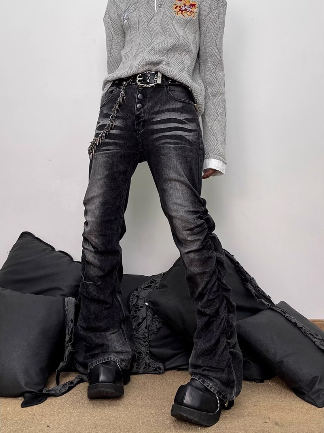 جينز رجالي أسود رمادي مغسول بق - مراجعة Streetwear Brand Denim وسعره