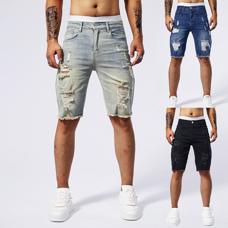 2025 صيف جديد الرجال ممزق الدي - مراجعة Streetwear Brand Denim وسعره